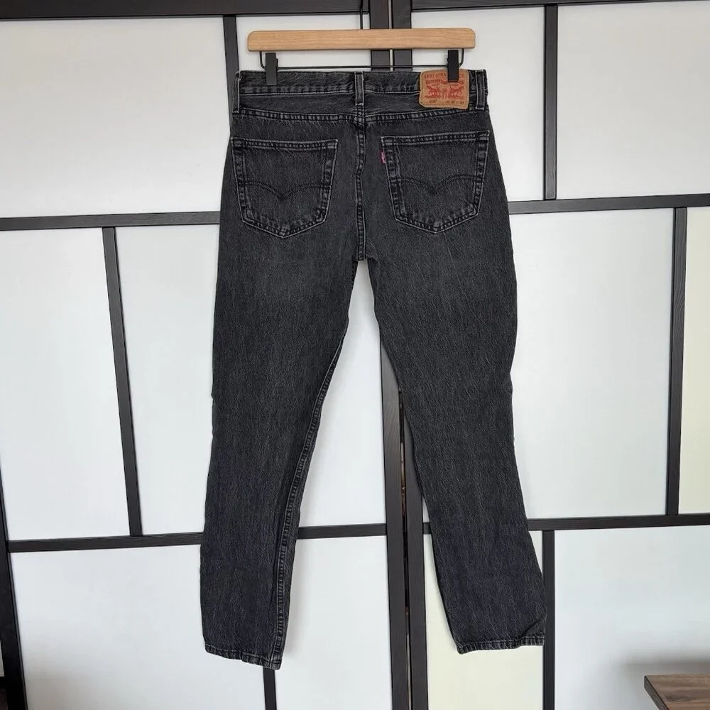 Levis 502 Jeans Mens 31 Taper Regular Fit Stretch Mid Rise Denim‎ Washed Black